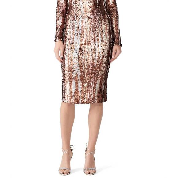 NEW DRESS THE POPULATION emery matte dress in matte bronze...